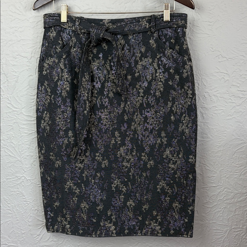 Banana Republic Charcoal/Silver Jacquard Belted Pencil Skirt